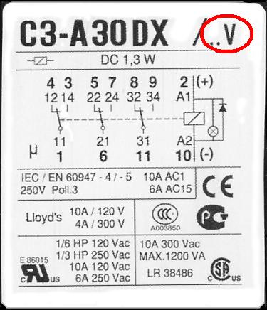 Nominal coil voltage or current specification